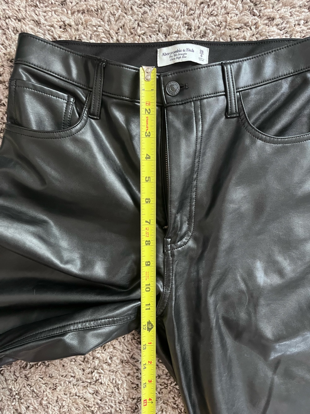Abercrombie & Fitch The 90s Straight Ultra High Rise Vegan Leather Pants Black 6 - Picture 6 of 6